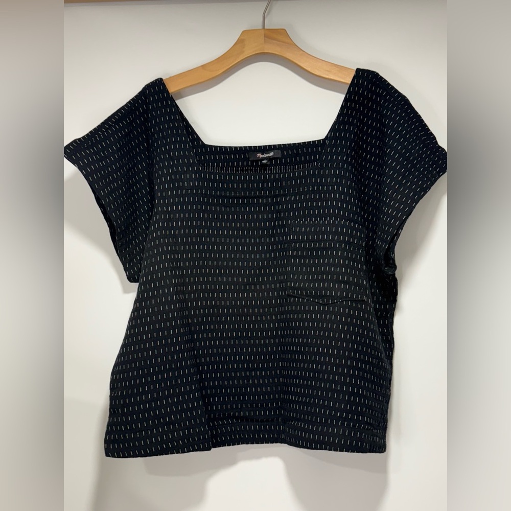 Madewell Black Boxy Short-Sleeve Top with White Pin Dots